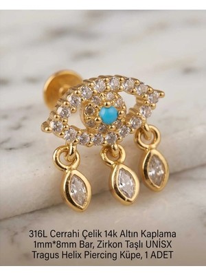Begonia Accessories 316L Cerrahi Çelik Altın Kaplama Kararmaz Alerji Yapmaz Zirkon Taş Figür Unisex Tragus Helix Küpe Piercing A429-34