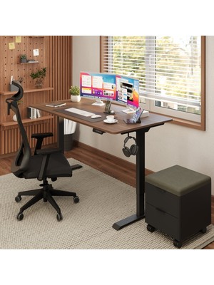 Ofisimi Uprise Comfort Çift Motorlu Yükseklik Ayarlı Masa (72–121 Cm) (Siyah Ayak/ceviz Tabla, 120X60 Cm)
