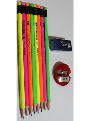 Faber-Castell Candy Silgili Kurşun Kalem ve Kutulu Kalemtıraş+Silgi ( 8 Adet )