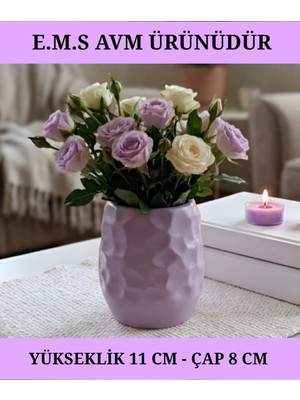 E.M.S Lila Renk Dekoratif Vazo Saksı Petek Desenli Saksı 11 cm Yükseklik 8 cm Çap.