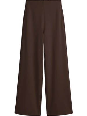 Cottonhill Premium - Sway Collection | Kahverengi Basic Yüksel Bel Modal Bol Paça Kadın Pantolon