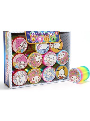 Tekinhediyelik Sanrio Karakterli Magic Spring Stres Yayı - Standlı Gökkuşağı Renkli Oyuncak Seti 12'li ALK3988