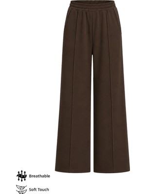 Cottonhill Premium - Sway Collection | Kahverengi Modal Nervür Dikiş Detaylı Kadın Pantolon Eşofman Altı