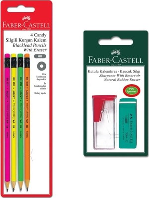 Faber-Castell Candy Silgili Kurşun Kalem + Kutulu Kalemtraş+Silgi