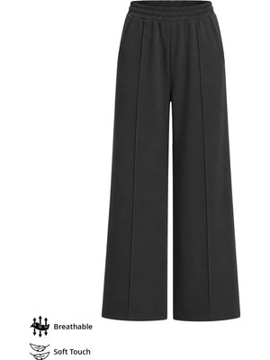 Cottonhill Premium - Sway Collection | Siyah Modal Nervür Dikiş Detaylı Kadın Pantolon Eşofman Altı