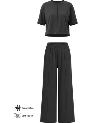 Cottonhill Premium - Sway Collection | Siyah Modal Nervür Dikiş Detay Kadın Eşofman Takımı