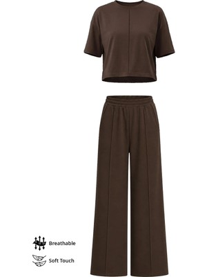 Cottonhill Premium - Sway Collection | Kahverengi Modal Nervür Dikiş Detay Kadın Eşofman Takımı