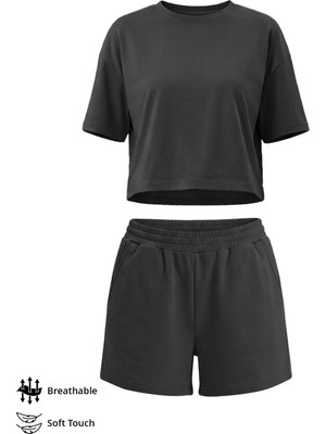 Cottonhill Premium - Sway Collection | Siyah Modal Şortlu Kadın Eşofman Takımı