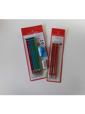 Faber-Castell 12 Adet Kurşun Kalem +Silgi+ Kalemtraş + 4 Kırmızı Kalem