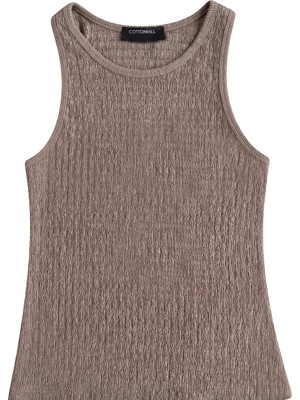 Cottonhill Premium - Tide Collection | Vizon Bisiklet Yaka Bürümcük Dokulu Kolsuz Kadın Crop Bluz