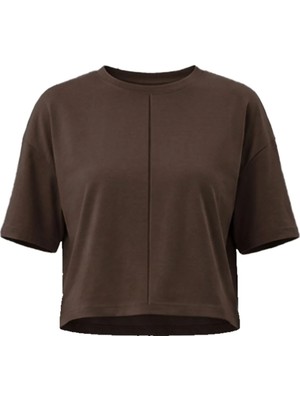 Cottonhill Premium - Sway Collection | Kahverengi Modal Bisiklet Yaka Nervür Dikiş Detaylı Tişört