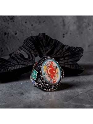 Takılingo 925 Ayar Gümüş Oval Büyük Boy 16 Türk Devletli Ayyıldız Erkek Yüzük