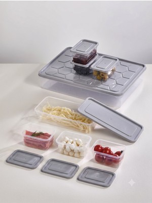 Follow Me 8 Parça Organizer Saklama Kabı - Buzdolabı ve Kahvaltılık Düzenleyici Gri