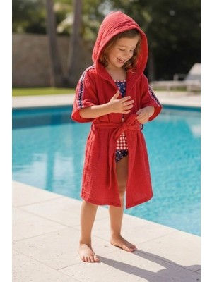 Melomel Beach Cover-Up Red Kız Çocuk Müslin Panço