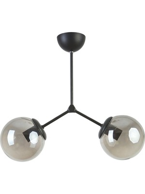 UltraMint Modern Siyah Füme Camlı 2'li Salon ve Mutfak Avizesi