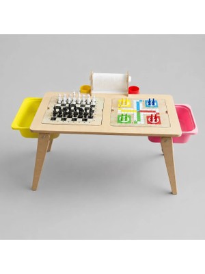 Yaz Sil Yüzeyli Satranç ve Ludo Yüzeyli Kontraplak Katlanır Çocuk Aktivite Masası