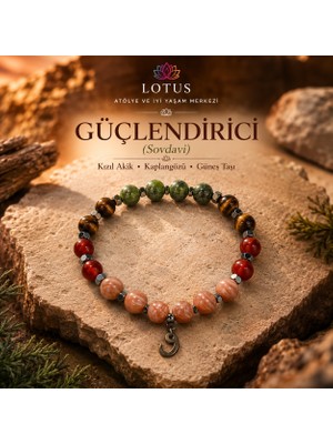 Lotus 🔥 Güçlendirici Doğal Taş Bileklik (Sovdavi) – Kızıl Akik, Kaplangözü & Güneş Taşı - Yeşim Taşı