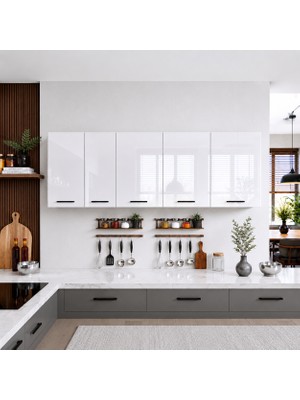 Yurkan 260 cm Üst Dolap 260 cm Parlak-Beyaz Renk Modern Tasarım Highgloss + Suntalem Malzeme