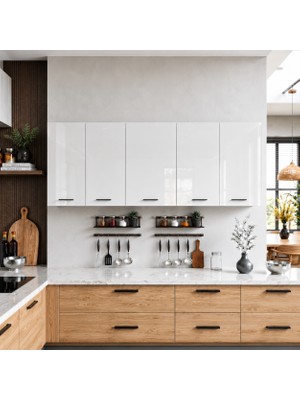 Yurkan 250 cm Modern Üst Dolap Highgloss + Suntalem Malzemeden Çok Amaçlı Mutfak Dolabı