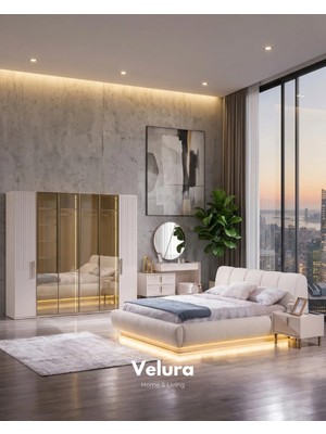 Velura Home & Living Tress Yatak Odası Takımı (6 Kapaklı Gardırop + Şifonyer + Komodin + Karyola)