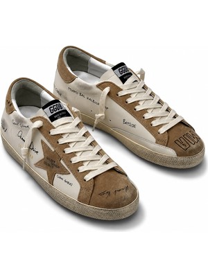 Globalux Golden Goose Super-Star Penstar Miami Journey - Erkek Sneaker - Beyaz Deri - Kahve Süet - Günlük Ayakkabı