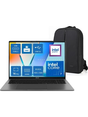 Asus vivobook S16 S3607VA-RP176W Intel Core 7 240H 24GB 1tb SSD Windows 11 Home 16" 144Hz Wuxga Snertech Çanta