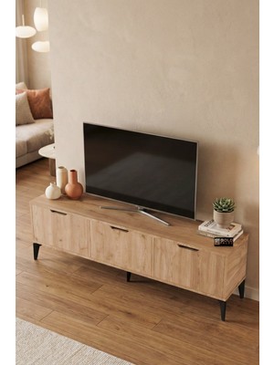 Reyo Falez Royal Tv Sehpası 160 cm Tv Ünitesi Kapaklı Modern Şık Minimal Salon Konsolu 5093 Meşe