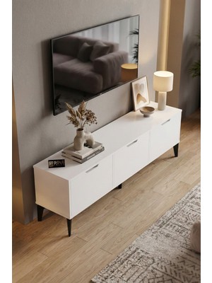 Reyo Falez Royal Tv Sehpası 160 cm Tv Ünitesi Kapaklı Modern Şık Minimal Salon Konsolu 5091 Beyaz
