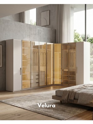 Velura Home Tress 9 Cam Kapaklı Köşe Gardırop (Dolap)