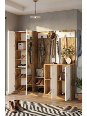 Yurudesign Gibson Vestiyer Portmanto Ayakkabılık Çam-Beyaz DD9-AW