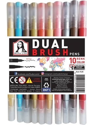 Mona Lisa Dual Fıneliner + Brush 10 Renk Set Keçeli Kalem 0,4 mm Uçlu Çift Taraflı Kalemler