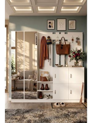 Yurudesign Gibson Beyaz Vestiyer Portmanto 6 Kapaklı 2 Raflı 187 cm Genişlik 180 cm Yükseklik Dd9-W