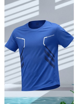 Genius Store Erkek Spor Tişört Antreman Gym Polyester Erkek Sporcu t-Shirt Şeritli-Tişört