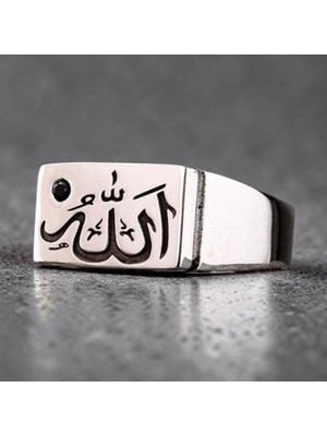 Takılingo 925 Ayar Gümüş Zirkon Taşlı Allah Lafzı Yazılı Erkek Yüzük