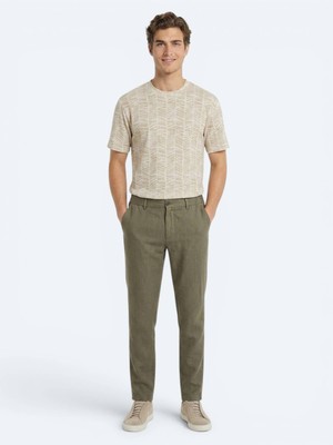 Kip Haki Dokuma Relaxed Fit Casual Pamuk Karışımlı Pantolon