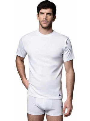 U.S. Polo Assn. Erkek 2'li Yuvarlak Yaka Kısa Kol Atlet Beyaz Renk 2XL Beden