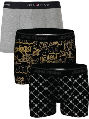 John Frank Logolu Pamuklu 3'lü Paket Boxer Erkek Boxer Jfbs3
