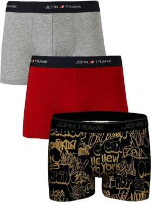 John Frank Logolu Pamuklu 3'lü Paket Boxer Erkek Boxer Jfbs3
