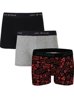 John Frank Logolu Pamuklu 3'lü Paket Boxer Erkek Boxer Jfbs3