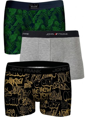 John Frank Logolu Pamuklu 3'lü Paket Boxer Erkek Boxer Jfbs3