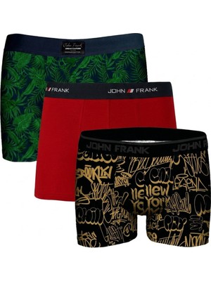 John Frank Logolu Pamuklu 3'lü Paket Boxer Erkek Boxer Jfbs3