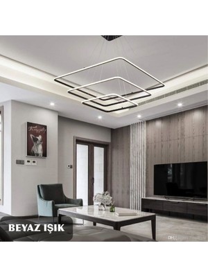 UltraMint Modern 3'lü Siyah Kare Sarkıt Beyaz Işık LED Avize, Oturma ve Salon Dekoru