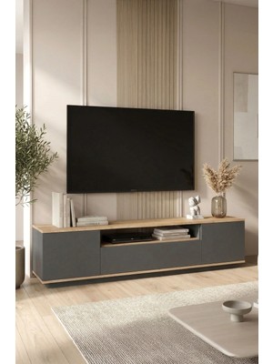 Yurudesign Future Tv Ünitesi Çam-Antrasit Modern Tasarım Suntalam 328 cm Genişlik 200 cm Yükseklik FR7-AA