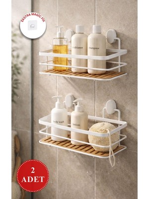 Okyanus Home Eko Magic Yapıştır&vidala Beyaz Due 2 Adet Dikdörtgen Lamalı Maxi Şampuanlık 13 x 30 cm