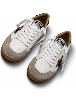 Globalux Golden Goose Ball-Star White Leather Sneaker - Leopard Star Detaylı - Kadın Spor Ayakkabı - Günlük - Leopar -  Sneaker