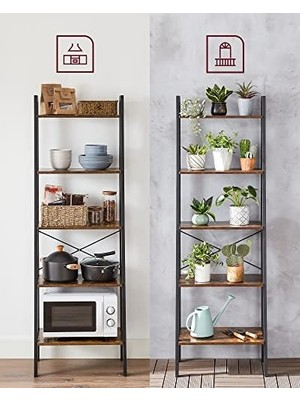 Defne Store Ayaklı Raf, Kitaplık, 5 Raflı, Metal Iskeletli, Pratik Montaj, Oturma Odası, Yatak Odası, Mutfak Için, 56 x 34 x 172 cm (U x G x Y), Kahverengi-Siyah LLS45X