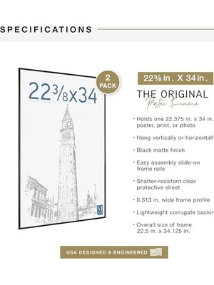 Defne Store Mcs 65548 Orijinal Poster Frame,, 22.38 x 34 Inç, Set Of 2 _ P, Plastik, Siyah, 22.38 x 34-Inch