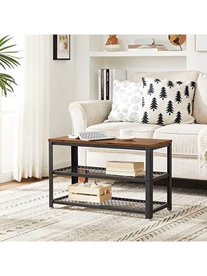 Defne Store Vasagle Ayakkabı Tezgahı, 2 Raflı, Ayakkabı Saklama Yeri, 73 x 30 x 45 Cm, Giriş Alanı Için, Koridor, Oturma Odası, Metal Çerçeve, Endüstriyel Tasarım, Eski Kahverengi-Siyah LBS73X