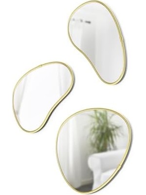 Defne Store Hubba Pebble Duvar Montaj Aynaları, 3'lü Set, Pirinç
