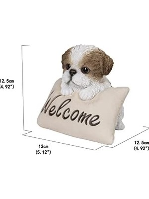 Defne Store Hi- Ltd Shi Tzu Yavru Köpek Hoş Geldiniz Işaretli - Kahverengi ve Beyaz Heykel